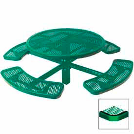 Ultra Play Systems Inc. PG338S-RDVG 46" Round Single Pedestal Picnic Table, Expanded Metal, In Ground Mount, Green image.