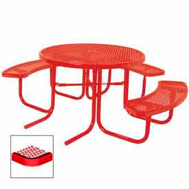 Ultra Play Systems Inc. PR358H-RDVR 46" Round Picnic Table, ADA Compliant, Diamond Metal, Red image.