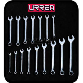 Urrea Professional Tools 1200FC Urrea SAE & Metric Combination Wrench Set, 1200FC, 6 & 12 Pt, 1/4-3/4"/8-15mm Opening Sizes, 16 Pcs image.