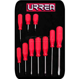 Urrea Professional Tools JBU03 Urrea Red Handled Screwdriver Set, JBU03, Flat, Cabinet & Phillips Tip, 10 Pieces image.