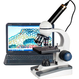 UNITED SCOPE LLC. M150C-E5 AmScope M150C-E5 40X-1000X LED Coarse & Fine Focus Science Student Microscope with 5MP USB Camera image.