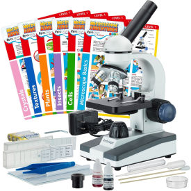 AmScope 40X-1000X Portable LED Monocular Student Microscope, Slide Preparation Kit, Cards