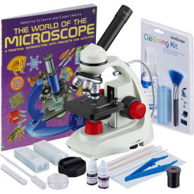 AmScope 40X-1000X LED Portable Compound Microscope with Slide Preparation, Cleaning Kits & Book