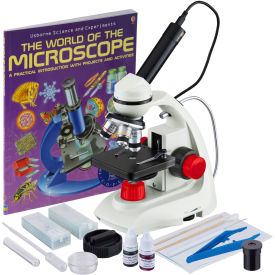 AmScope 40X-1000X LED Portable Compound Microscope with Camera, Slide Preparation & Book