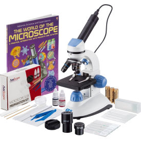 UNITED SCOPE LLC. M50C-B14-WM-E AmScope IQCrew 40X-1000X Dual Illumination Microscope, Digital Eyepiece, Slide Prep Kit & Book image.