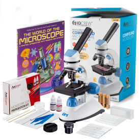 AmScope IQCrew 40X-1000X Dual Illumination Microscope with Slide Prep Kit & Book, Blue