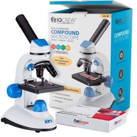 UNITED SCOPE LLC. M50C-B14 AmScope IQCrew 40X-1000X Dual Illumination Microscope for Kids with Slide Preparation Kit, Blue image.