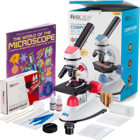AmScope IQCrew 40X-1000X Dual Illumination Microscope with Slide Prep Kit & Book, Red