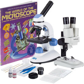 UNITED SCOPE LLC. M50C-SE100-B14-WM AmScope IQCrew Science Discovery Set with 20X Stereo Microscope & 1000X Compound Microscope image.