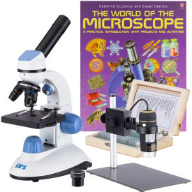 UNITED SCOPE LLC. M50C-UTP03-PS25-WM-B AmScope IQCrew 40X-1000X Dual Illumination Microscope, Digital Microscope, Slide Kit, Book, Blue image.