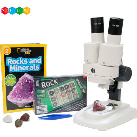 UNITED SCOPE LLC. SE102LED-15A-NGRK-TW AmScope 20X-50X Kids Deluxe Stereo Microscope with Rock, Mineral Kit, Dual-Illumination image.