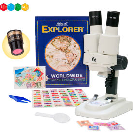 AmScope 20X-50X Kid’s Deluxe Stereo Microscope with Digital Camera, Stamp Kit, Dual-Illumination