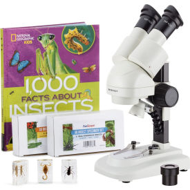 AmScope 20X-50X Portable Stereo Microscope, 6-pc 3D Insect Specimen Kits, Book & Digital Camera