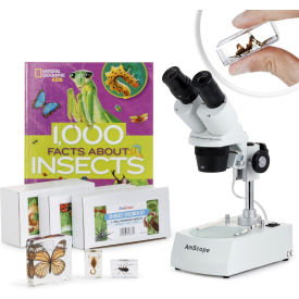 UNITED SCOPE LLC. SE306R-BKI-INST AmScope 20X-40X Student Stereo Microscope, 9-pc 3D Insect Specimen Kit, Book image.