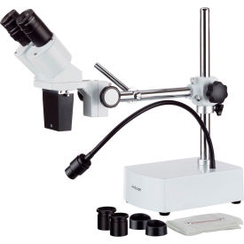 UNITED SCOPE LLC. SE400-Z AmScope SE400-Z 10X-20X Binocular Stereo Microscope on Boom Arm Stand with LED Gooseneck Light image.