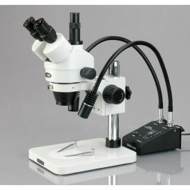 UNITED SCOPE LLC. SM-1TS-L6W-P AmScope SM-1TS-L6W-P 7X-45X Zoom Stereo Microscope with Dual LED Gooseneck Lights & 0.3MP Camera image.