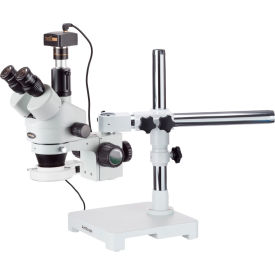 UNITED SCOPE LLC. SM-3T-54S-5M AmScope SM-3T-54S-5M 7X-45X Trinocular LED Boom Stand Stereo Zoom Microscope with 5MP Camera image.