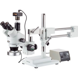 UNITED SCOPE LLC. SM-4TZ-80M-5M AmScope SM-4TZ-80M-5M 3.5X-90X Boom Stand Stereo Microscope with 80-LED Ring Light & 5MP Camera image.