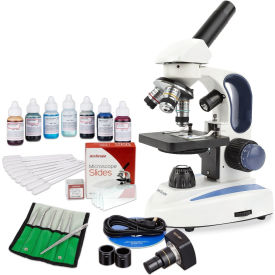 UNITED SCOPE LLC. VB-M158C-2L-EXPT AmScope 40X-1000X Monocular Microscope, 5MP Digital Camera & Vital Stain Kit image.