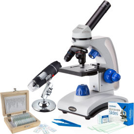 UNITED SCOPE LLC. VB-M162C-2L-SLVR AmScope 40X-1000X Monocular Microscope, 25-pc Slide Set, Tweezers Plus USB Digital Microscope image.