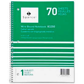Sparco Products SPR83250 Sparco™ 1-Subject Notebook, 8" x 10-1/2", Wide Ruled, Bright White, 70 Sheets/Pad image.