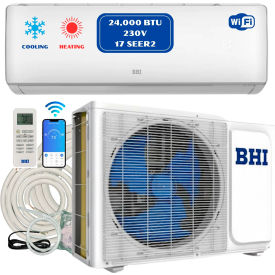 BHI Ductless Mini Split AC w/ Heat Pump & Wi-Fi Control 24K BTU 17 SEER2 230V 16 Lineset White 