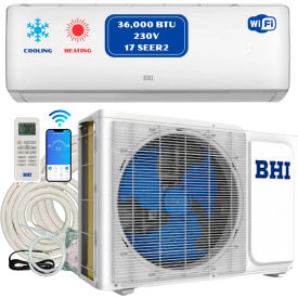 BHI Ductless Mini Split AC w/ Heat Pump & Wi-Fi Control 36K BTU 17 SEER2 230V 25 Lineset White 