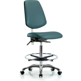 Blue Ridge Ergonomics Class 100 Vinyl Clean Room High Bench Height Chair Mid Back Foot Ring Blue 