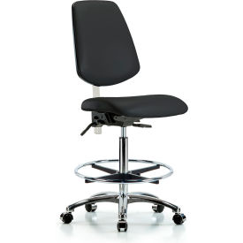 Blue Ridge Ergonomics Class 100 Vinyl Clean Room Med. Bench Height Chair Mid Back Foot Ring Black 