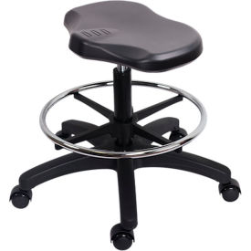 Blue Ridge Ergonomics Polyurethane Ray Stool Medium Bench Height Chrome Foot Ring & Casters Black 