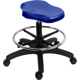 Blue Ridge Ergonomics Polyurethane Ray Stool Medium Bench Height Chrome Foot Ring & Casters Blue 