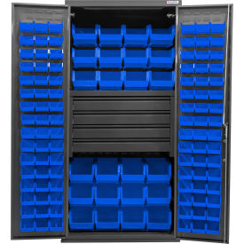 Global Industrial Configurable Drawer Cabinet 36"W x 24"D x 78"H Gray 4 Drawers 120 Blue Bins 