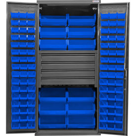 Global Industrial Configurable Drawer Cabinet 36"W x 24"D x 78"H Gray 4 Drawers 108 Blue Bins 