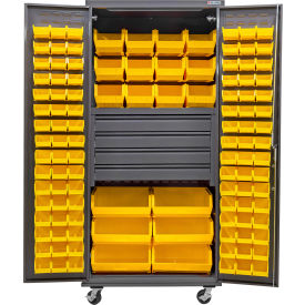 Global Industrial Configurable Mobile Drawer Cabinet 36x 24x 85 Gray 4 Drawers 114 Yellow Bins 