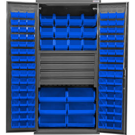 Global Industrial Configurable Drawer Cabinet 36"W x 24"D x 78"H Gray 4 Drawers 114 Blue Bins 