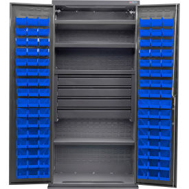 Global Industrial Configurable Drawer Cabinet36"Wx24"Dx78"HGray4 Shelf4 Drawers96 Blue Bins 
