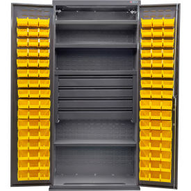 Global Industrial Configurable Drawer Cabinet36"Wx24"Dx78"HGray4 Shelf4 Drawers96 Yellow Bins 