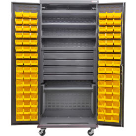 Global Industrial Configurable Mobile Bin Cabinet36x24x85Gray5 Shelf4 Drawers96 Yellow Bins 