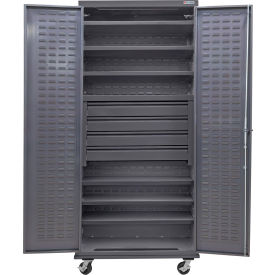 Global Industrial Configurable Mobile Drawer Cabinet 36Wx24Dx85H Gray 6 Shelf 4 Drawers 