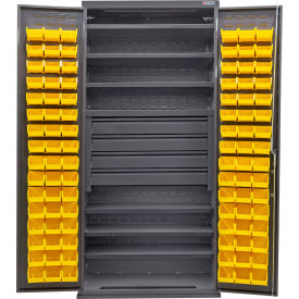 Global Industrial Configurable Drawer Cabinet36"Wx24"Dx78"HGray6 Shelf4 Drawers96 Yellow Bins 