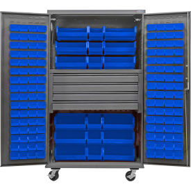 Global Industrial Configurable Mobile Drawer Cabinet 48x24x85 Gray 4 Drawers 144 Blue Bins 