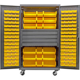 Global Industrial Configurable Mobile Drawer Cabinet 48x24x85 Gray 4 Drawers 144 Yellow Bins 