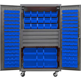 Global Industrial Configurable Mobile Drawer Cabinet48W x 24D x 85HGray4 Drawers174 Blue Bins 