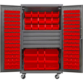 Global Industrial Configurable Mobile Drawer Cabinet48W x 24D x 85HGray4 Drawers174 Red Bins 