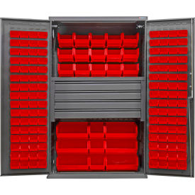 Global Industrial Configurable Drawer Cabinet 48"W x 24"D x 78"H Gray 4 Drawers 174 Red Bins 