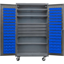 Global Industrial Configurable Mobile Bin Cabinet48x24x85Gray4 Shelf4 Drawers120 Blue Bins 