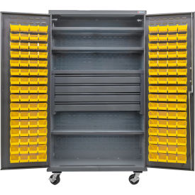 Global Industrial Configurable Mobile Bin Cabinet48x24x85Gray4 Shelf4 Drawers120 Yellow Bins 