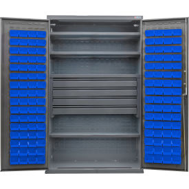 Global Industrial Configurable Drawer Cabinet48Wx24Dx78HGray4 Shelf4 Drawers120 Blue Bins 