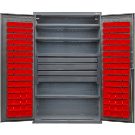 Global Industrial Configurable Drawer Cabinet48Wx24Dx78HGray4 Shelf4 Drawers120 Red Bins 