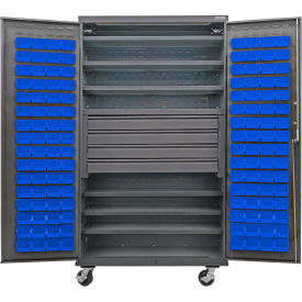Global Industrial Configurable Mobile Bin Cabinet48x24x85Gray6 Shelf4 Drawers120 Blue Bins 